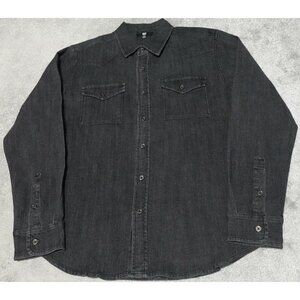 Frye Western Denim Shirt Men's Medium Black Medium Wash Button Up Long Sleeve